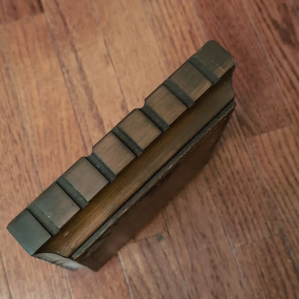 Vintage Brass Ashtray in Carved Wooden Box